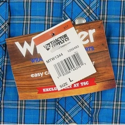 New Wrangler Wrancher Shirt Men's Size Large Blue Plaid Pearl Snap Western - Image 4