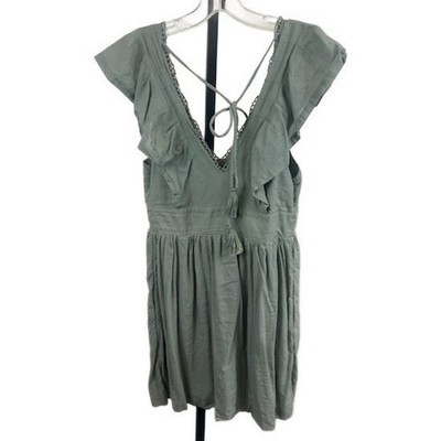 Anthropologie Women's Size Small Sage Green Lace Trim Flutter Sleeve Mini Dress - Image 2