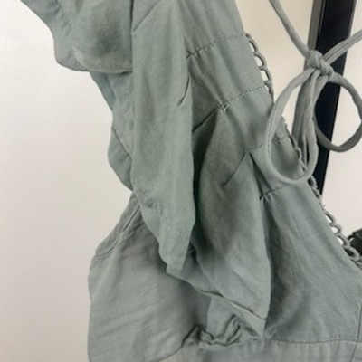 Anthropologie Women's Size Small Sage Green Lace Trim Flutter Sleeve Mini Dress - Image 4