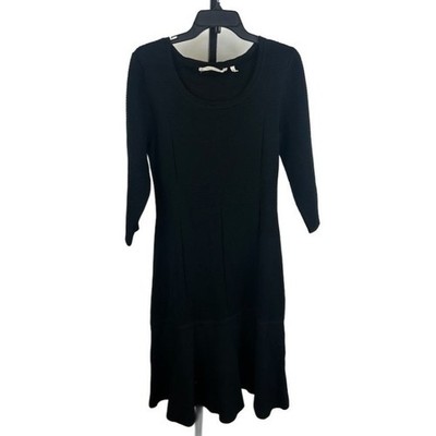 Soft Surroundings Black Knit Dress Ribbed Detail 3/4 Sleeve Size Medium