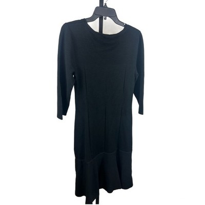 Soft Surroundings Black Knit Dress Ribbed Detail 3/4 Sleeve Size Medium - Image 2