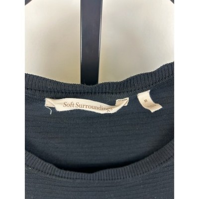 Soft Surroundings Black Knit Dress Ribbed Detail 3/4 Sleeve Size Medium - Image 3