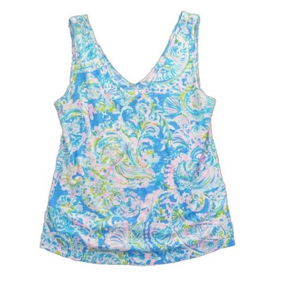 Lilly Pulitzer Top Women's Size Small Blue Pink Paisley Slub 100% Cotton Tank - Image 2