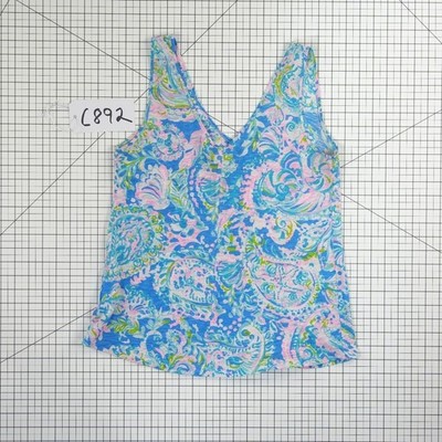 Lilly Pulitzer Top Women's Size Small Blue Pink Paisley Slub 100% Cotton Tank - Image 8