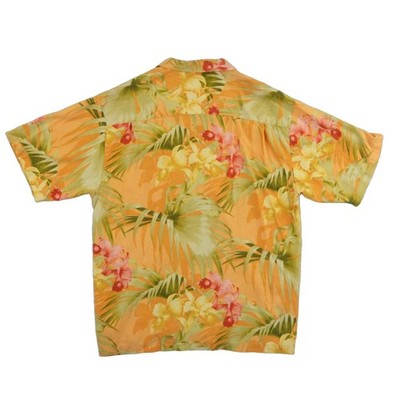 Tommy Bahama 100% Silk Men's Size XL Yellow Orange Tropical Floral Palm Button - Image 2