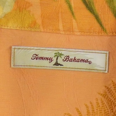 Tommy Bahama 100% Silk Men's Size XL Yellow Orange Tropical Floral Palm Button - Image 3