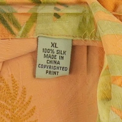 Tommy Bahama 100% Silk Men's Size XL Yellow Orange Tropical Floral Palm Button - Image 4