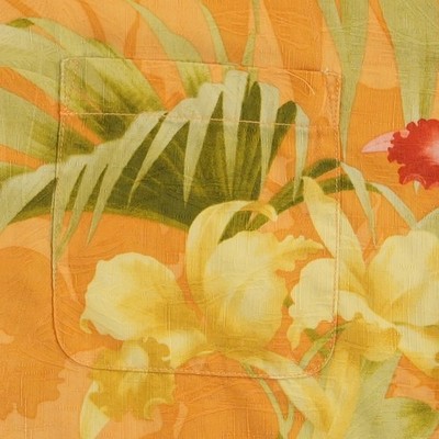 Tommy Bahama 100% Silk Men's Size XL Yellow Orange Tropical Floral Palm Button - Image 5