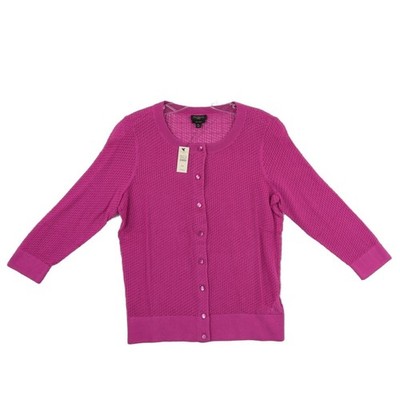 NEW Talbots Cardigan Sweater Women's Size PM Magenta Pink Pima Cotton Pointelle - Image 2