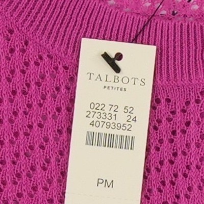 NEW Talbots Cardigan Sweater Women's Size PM Magenta Pink Pima Cotton Pointelle - Image 6
