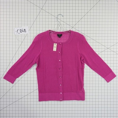 NEW Talbots Cardigan Sweater Women's Size PM Magenta Pink Pima Cotton Pointelle - Image 9