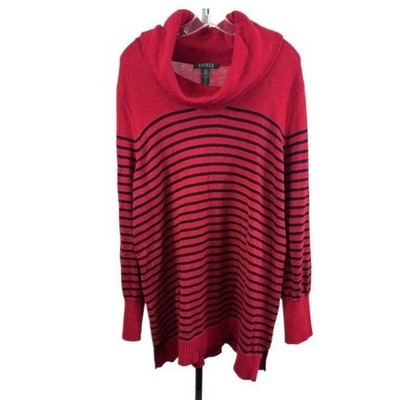 Lauren Ralph Lauren Women's Size 2X Red Black Striped Cowl Neck Sweater Tunic - Image 2