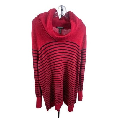 Lauren Ralph Lauren Women's Size 2X Red Black Striped Cowl Neck Sweater Tunic - Image 3
