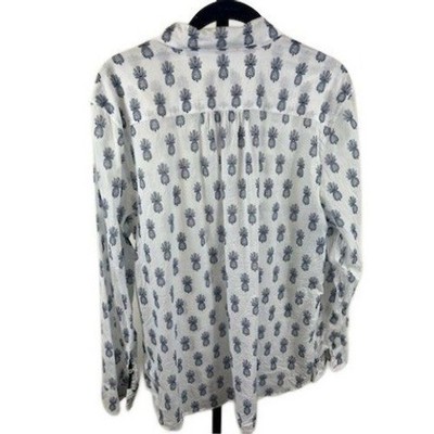 Talbots Blouse Women's Size XL White Pineapple Print Long Sleeve Button Up Shirt - Image 3
