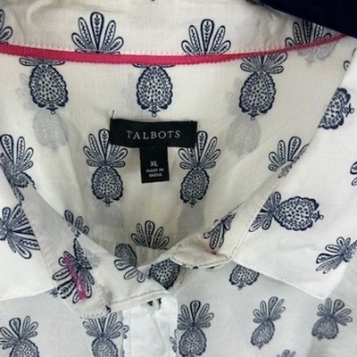 Talbots Blouse Women's Size XL White Pineapple Print Long Sleeve Button Up Shirt - Image 5