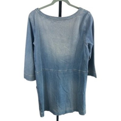 AG Adriano Goldschmied Distressed Denim Dress 3/4 Sleeves Pockets Size Large - Image 2