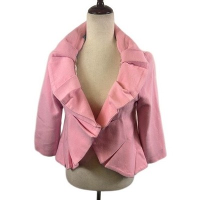 BURU Pink Ruffle Jacket Women's Size Small Wool Cropped Blazer Romantic Career