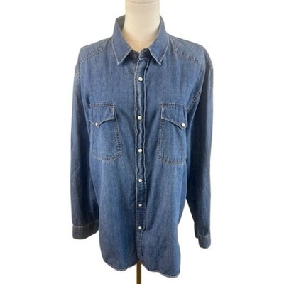 Los Angeles Third & Army Denim Shirt Western Long Sleeve Pearl Button Size XL