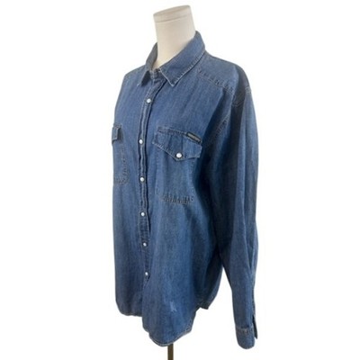 Los Angeles Third & Army Denim Shirt Western Long Sleeve Pearl Button Size XL - Image 2