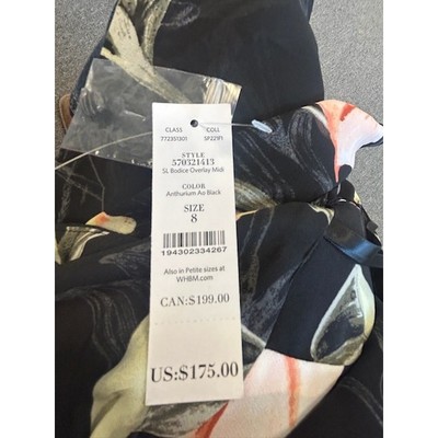 White House Black Market Maxi Dress Floral Overlay Bodice Black New Size 8 $178 - Image 6