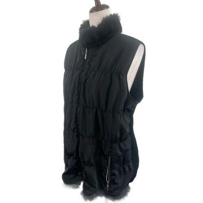 Chico's Black Puffer Vest Faux Fur Trim Knit Back Size 2 Large 12 - Image 2