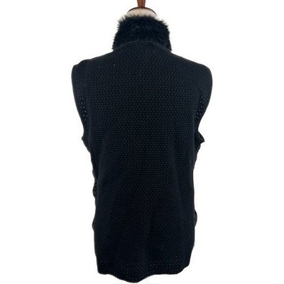Chico's Black Puffer Vest Faux Fur Trim Knit Back Size 2 Large 12 - Image 3