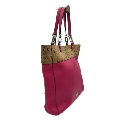 Ralph Lauren Pink Cork Tote Bag Shoulder Bag Top Handle Silver Hardware Large - Image 2