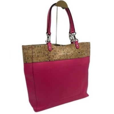 Ralph Lauren Pink Cork Tote Bag Shoulder Bag Top Handle Silver Hardware Large - Image 3