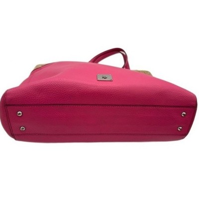 Ralph Lauren Pink Cork Tote Bag Shoulder Bag Top Handle Silver Hardware Large - Image 4