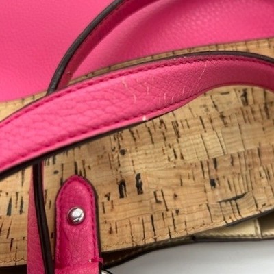 Ralph Lauren Pink Cork Tote Bag Shoulder Bag Top Handle Silver Hardware Large - Image 5