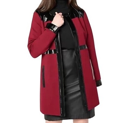 Dennis Basso Blazer Faux Leather Trim Red Career Coat Jacket Size 2XL