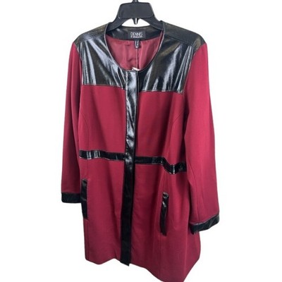 Dennis Basso Blazer Faux Leather Trim Red Career Coat Jacket Size 2XL - Image 2