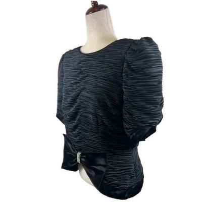 Vintage Barbara Chodos Michael Marcella Black Blouse Top Crystal Bow Size 14 - Image 2