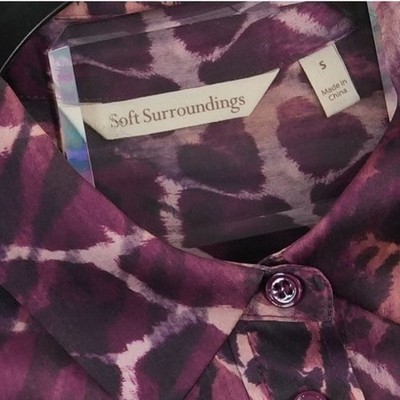 Soft Surroundings 100% Silk Blouse Women's Size Small Purple Animal Print Top - Image 4