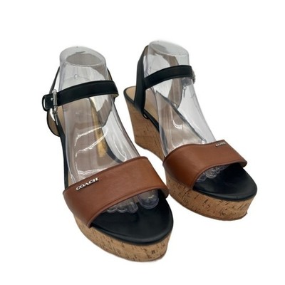 Coach Women's Size 10B Tan Black Cork Wedge Sandals Ankle Strap - Image 2