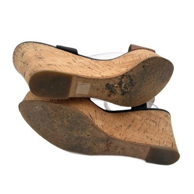 Coach Women's Size 10B Tan Black Cork Wedge Sandals Ankle Strap - Image 4