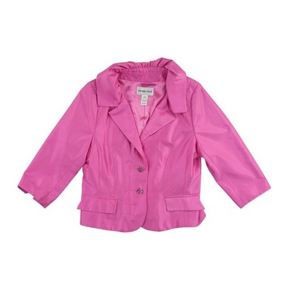 Victor Costa 100% Silk Blazer Jacket Women's Size 14 Pink Ruffle Collar Crystal - Image 2