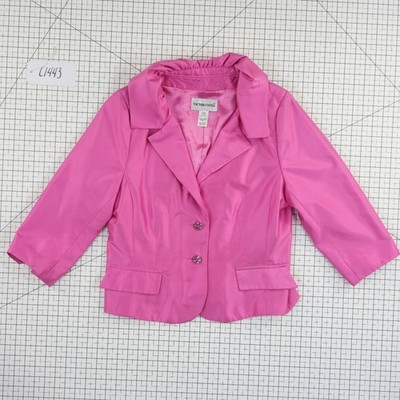Victor Costa 100% Silk Blazer Jacket Women's Size 14 Pink Ruffle Collar Crystal - Image 5
