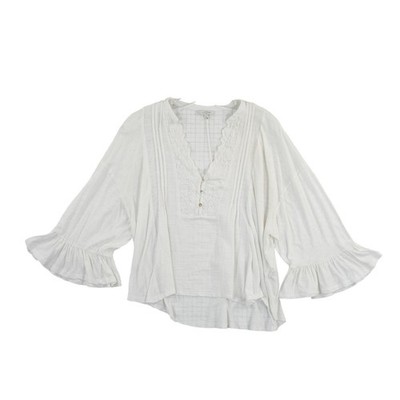 Lucky Brand Boho Blouse Top Women's Size Medium White Lace Pintuck Ruffle - Image 2