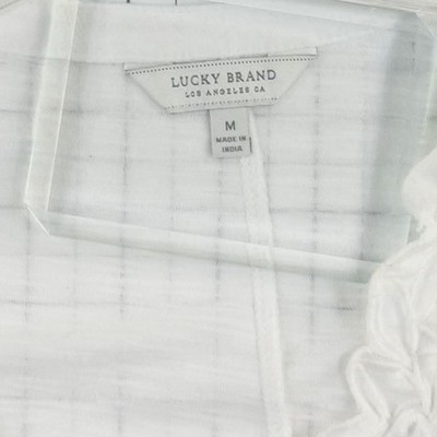 Lucky Brand Boho Blouse Top Women's Size Medium White Lace Pintuck Ruffle - Image 4