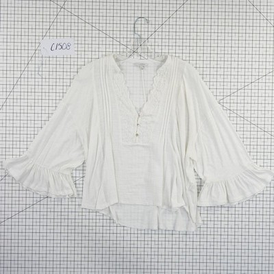 Lucky Brand Boho Blouse Top Women's Size Medium White Lace Pintuck Ruffle - Image 7