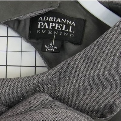 Adrianna Papell Dress Women's Size 4 Charcoal Gray Metallic Pleated Open Back - Image 4