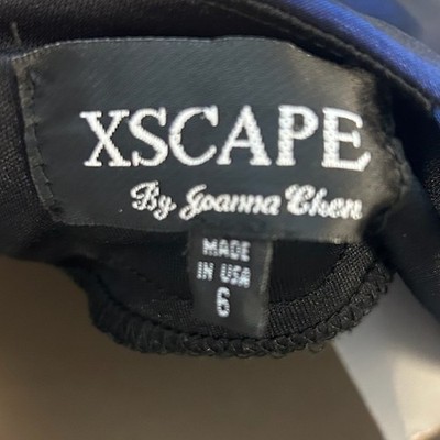 Xscape Chen Navy Blue Rosette Shoulder Mermaid Formal Ball Gown Dress USA Size 6 - Image 3