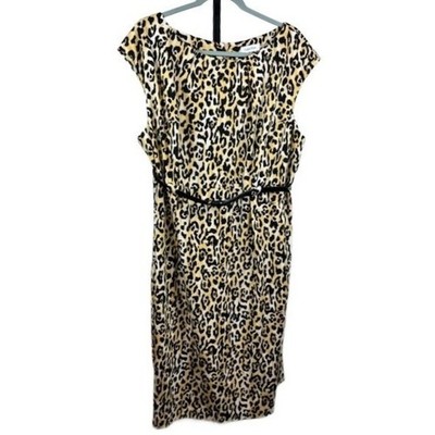 Calvin Klein Leopard Print Belted Cap Sleeve Sheath Midi Dress Plus Size 20W - Image 2