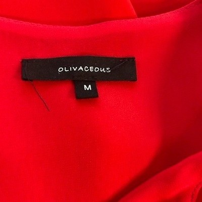 Olivaceous Red V Neck Long Blouse Tunic Top Women's Size Medium Holiday - Image 3