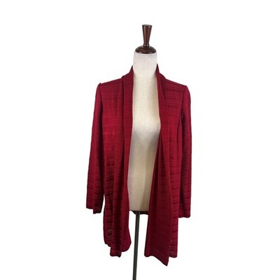 Ming Wang Red Open Front Textured Knit Cardigan Sweater Jacket Size Medium - Image 3