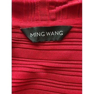 Ming Wang Red Open Front Textured Knit Cardigan Sweater Jacket Size Medium - Image 5