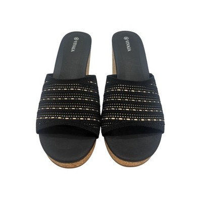 New VIVAIA Wedge Sandals Espadrille Platform Slip On Slides Black Size 43 - Image 2