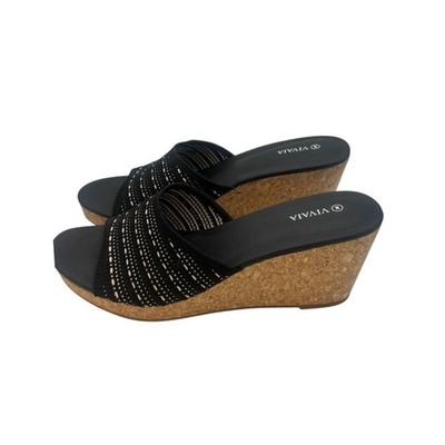New VIVAIA Wedge Sandals Espadrille Platform Slip On Slides Black Size 43 - Image 3