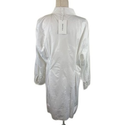 FRAME Pleated Shirt Dress Organic Cotton White Long Sleeve Women's Size XL - Image 4